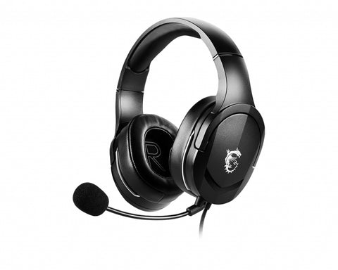 MSI IMMERSE GH20 Gaming Headset '3.5mm inline with audio splitter accessory, Black, 40mm Drivers, Unidirectional Mic, PC & Cross-Platform Compatibility'