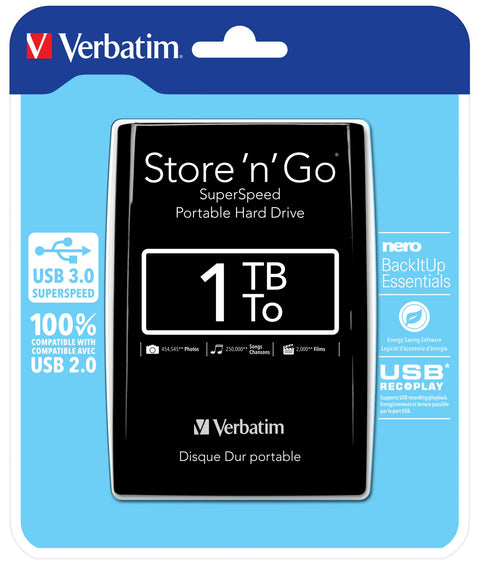 Verbatim Store 'n' Go USB 3.0 Portable Hard Drive 1TB Black