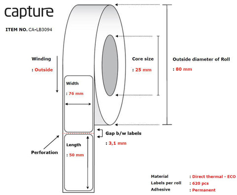 Capture CA-LB3094 printer label White