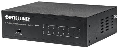 Intellinet 8-Port Gigabit Ethernet PoE+ Switch, IEEE 802.3at/af Power over Ethernet (PoE+/PoE) Compliant, 60 W, Desktop (UK 3-pin plug)