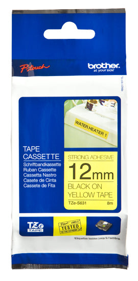 Brother TZE-S631 DirectLabel black on yellow extra strong Laminat 12mm x 8m for Brother P-Touch TZ 3.5-18mm/6-12mm/6-18mm/6-24mm/6-36mm