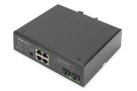 Digitus 4 Port Gigabit Ethernet Network PoE Switch, Industrial, Unmanaged, 2 SFP Uplink