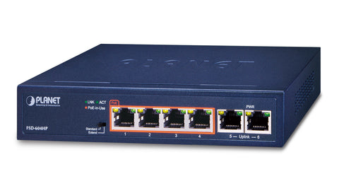 PLANET FSD-604HP network switch Unmanaged Fast Ethernet (10/100) Power over Ethernet (PoE) Blue