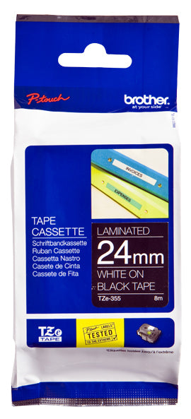 Brother TZE-355 DirectLabel white on black Laminat 24mm x 8m for Brother P-Touch TZ 3.5-24mm/HSE/36mm/6-24mm/6-36mm