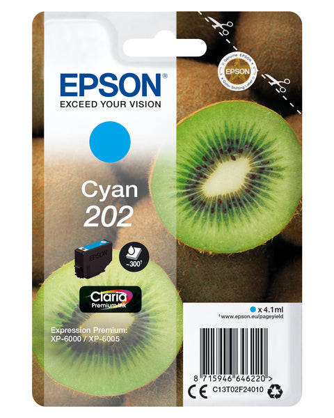 Epson C13T02F24010/202 Ink cartridge cyan, 300 pages 4,1ml for Epson XP 6000