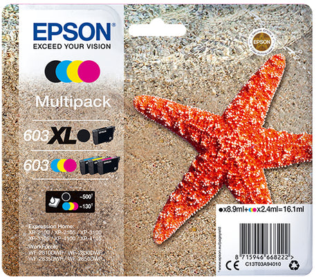 Epson C13T03A94010/603XL/603 Ink cartridge multi pack Bk,C,M,Y 8,9ml + 3x2,4ml Pack=4 for Epson XP 2100