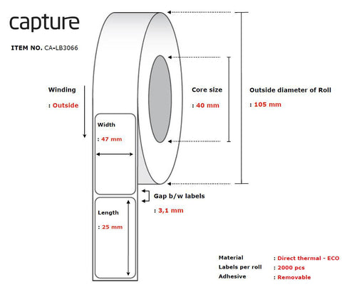 Capture CA-LB3066 printer label White