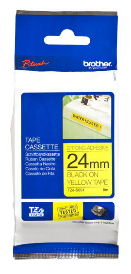 Brother TZE-S651 DirectLabel black on yellow extra strong Laminat 24mm x 8m for Brother P-Touch TZ 3.5-24mm/HSE/36mm/6-24mm/6-36mm