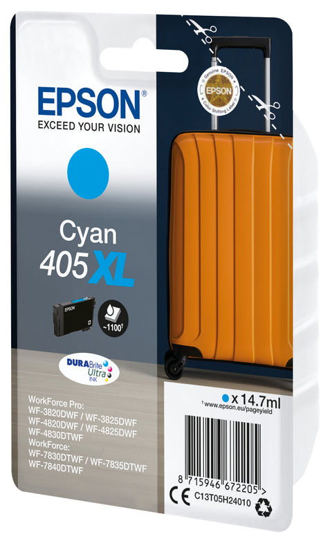 Epson C13T05H24010/405XL Ink cartridge cyan high-capacity, 1.1K pages 14,7ml for Epson WF-3820/7830