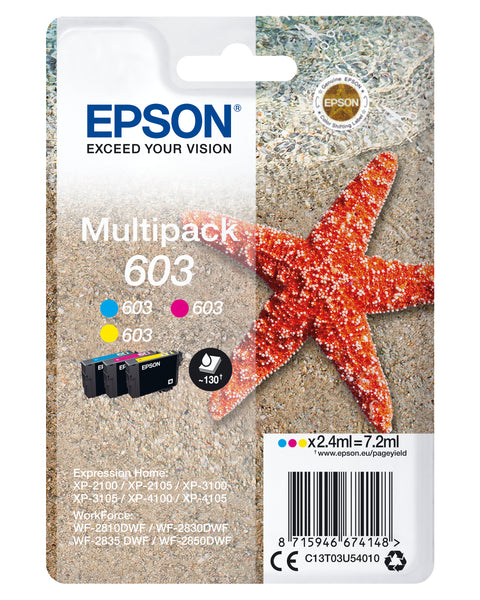 Epson C13T03U54020/603 Ink cartridge multi pack C,M,Y Blister Acustic Magnetic, 3x130 pages 2,4ml Pack=3 for Epson XP 2100