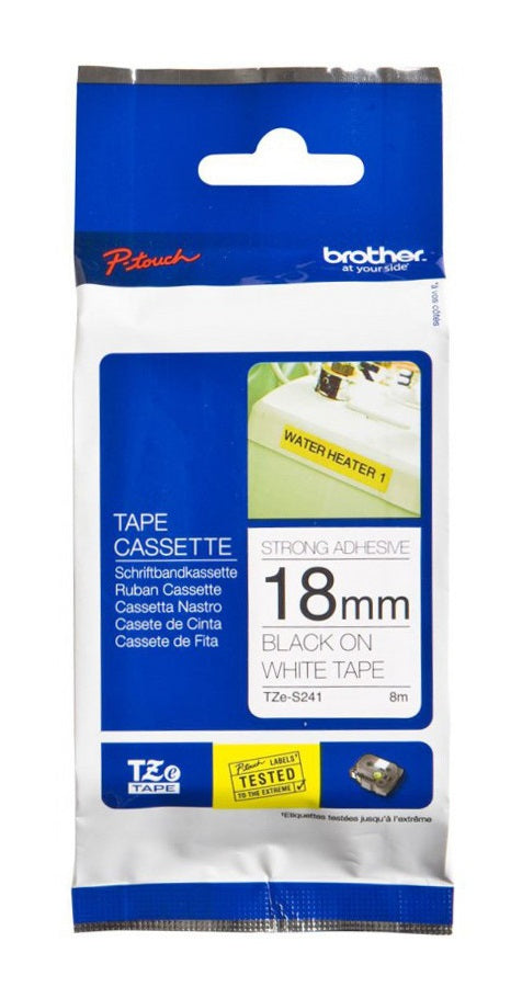 Brother TZE-S241 DirectLabel black on white extra strong Laminat 18mm x 8m for Brother P-Touch TZ 3.5-18mm/36mm/6-18mm/6-24mm/6-36mm