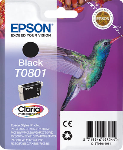 Epson C13T08014011/T0801 Ink cartridge black, 330 pages ISO/IEC 24711 7,4ml for Epson Stylus Photo P 50/PX/PX 730/R 265