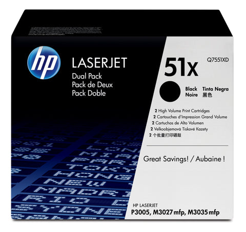 HP Q7551XD/51XD Toner cartridge black twin pack, 2x13K pages ISO/IEC 19752 Pack=2 for HP LaserJet P 3005