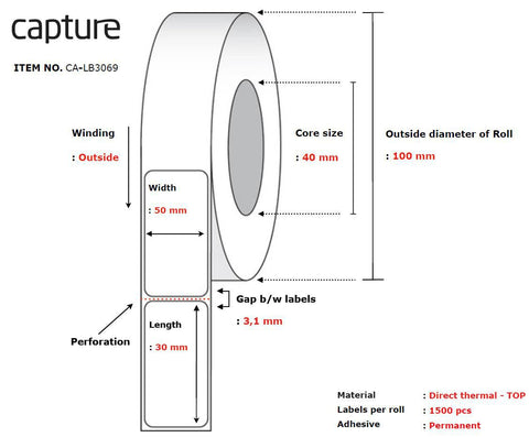 Capture CA-LB3069 printer label White