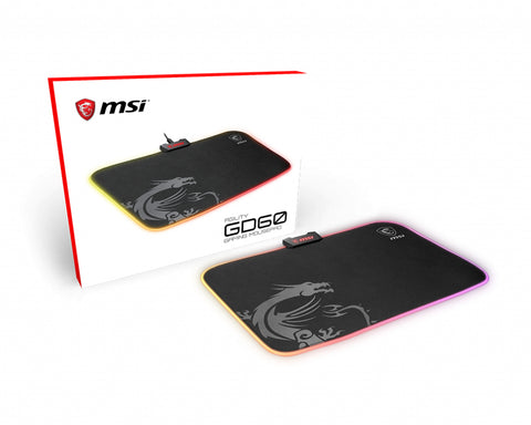 MSI AGILITY GD60 RGB Pro Gaming Mousepad '386mm x 290mm, Pro Gamer Silk Surface, Iconic Dragon design, Anti-slip and shock-absorbing rubber base, RGB edges'