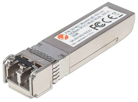 Intellinet Transceiver Module Optical, 10 Gigabit Fiber SFP+, 10GBase-SR (LC) Multi-Mode Port, 300m, MSA Compliant, Equivalent to Cisco SFP-10G-SR, Fibre, Three Year Warranty