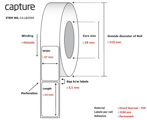 Capture CA-LB3099 printer label White