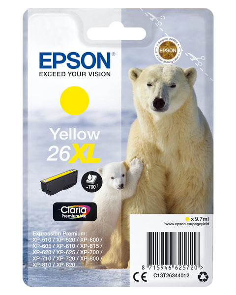 Epson C13T26344012/26XL Ink cartridge yellow high-capacity XL, 700 pages 9,7ml for Epson XP 600