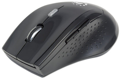 Manhattan Curve Wireless Mouse, Black, Adjustable DPI (800, 1200 or 1600dpi), 2.4Ghz (up to 10m), USB, Optical, Five Button with Scroll Wheel, USB micro receiver, 2x AAA batteries (included), Full size, Low friction base, Three Year Warranty, Blister