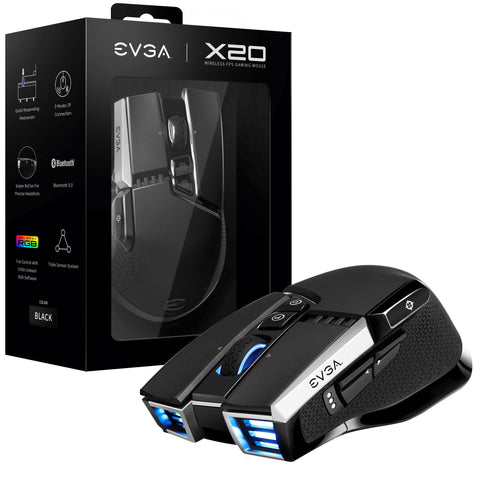 EVGA X20 mouse Ambidextrous RF Wireless + Bluetooth + USB Type-A Optical 16000 DPI