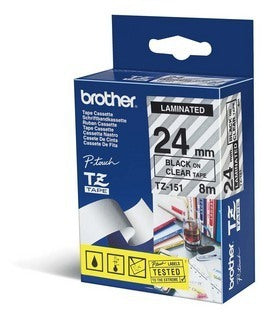 Brother TZE-151 DirectLabel black on Transparent Laminat 24mm x 8m for Brother P-Touch TZ 3.5-24mm/HSE/36mm/6-24mm/6-36mm