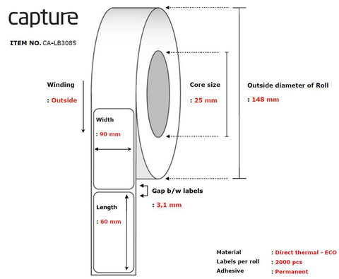 Capture CA-LB3085 printer label White