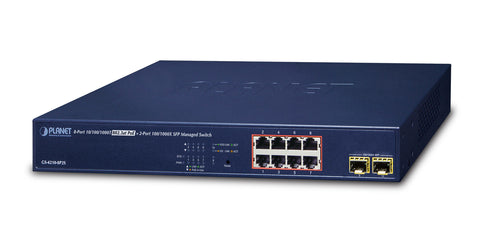 PLANET GS-4210-8P2S network switch Managed Gigabit Ethernet (10/100/1000) Power over Ethernet (PoE) 1U Blue