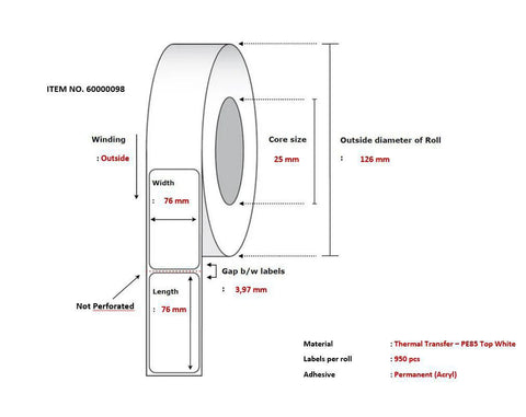 Capture 60000098 printer label White