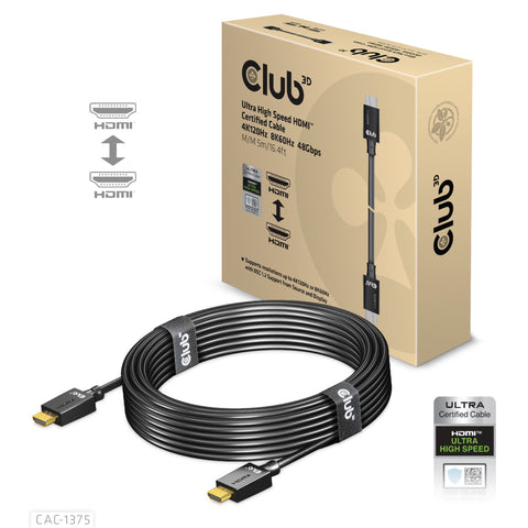 CLUB3D Ultra High Speed HDMI™ Certified Cable 4K120Hz 8K60Hz 48Gbps M/M 5m/16.4ft