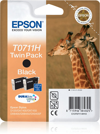 Epson C13T07114H10/T0711H Ink cartridge black high-capacity twin pack, 2x370 pages ISO/IEC 24711 11,1ml Pack=2 for Epson Stylus BX 310/600/D 120/Office B 1100/Office B 40 w