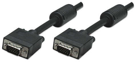 Manhattan VGA Monitor Cable (with Ferrite Cores), 4.5m, Black, Male to Male, HD15, Cable of higher SVGA Specification (fully compatible), Shielding with Ferrite Cores helps minimise EMI interference for improved video transmission, Lifetime Warranty, Poly