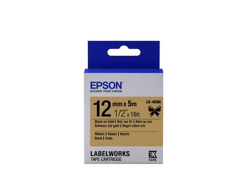 Epson C53S654001/LK-4KBK Ribbon black on gold 12mm x 5m for Epson LabelWorks LW-C 410/4-36mm/6-12mm/6-18mm/6-24mm