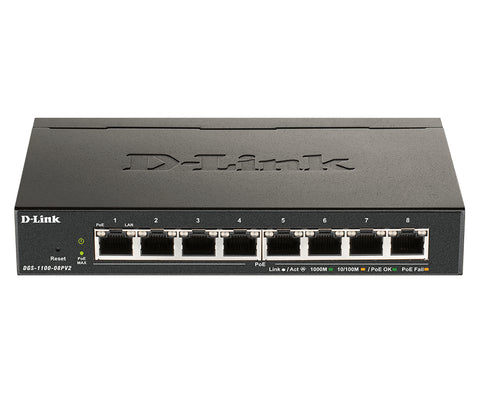 D-Link DGS-1100-08PV2 network switch Managed L2/L3 Gigabit Ethernet (10/100/1000) Power over Ethernet (PoE) Black