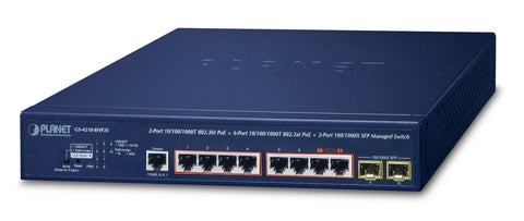 PLANET IPv6/IPv4, 2-Port Managed L2/L4 Gigabit Ethernet (10/100/1000) Power over Ethernet (PoE) 1U Blue