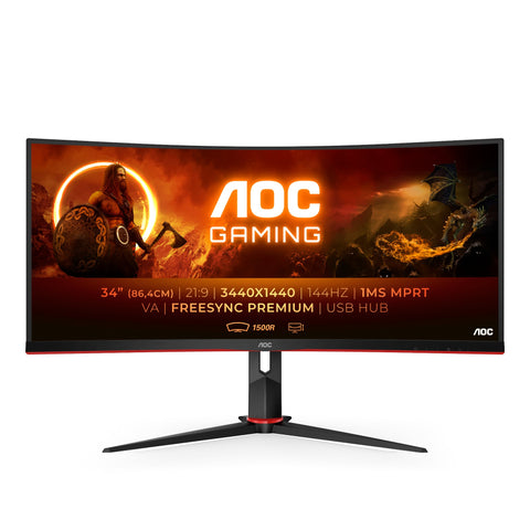 AOC G2 CU34G2X/BK computer monitor 86.4 cm (34") 3440 x 1440 pixels Quad HD LED Black, Red