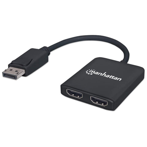 Manhattan DisplayPort 1.2 to 2-Port HDMI Splitter Hub with MST, 4K@30Hz, USB-A Powered, Video Wall Function, HDCP 2.2, Black, Three Year Warranty, Blister