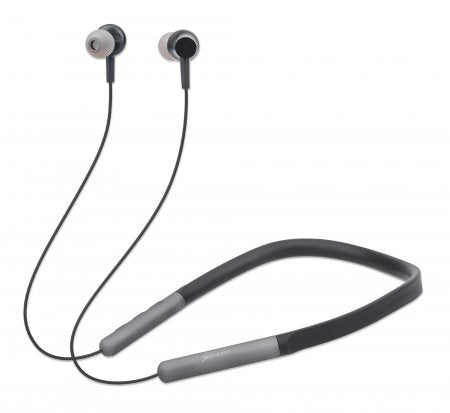 Manhattan Bluetooth In-Ear Headset with Neckband (Clearance Pricing), Microphone, Integrated Controls, Sweatproof, Noise Isolating, 5 hour usage time, Max Range 10m, MicroSD Card slot, Bluetooth v5.0, USB-A charging cable included, Three Year Warranty