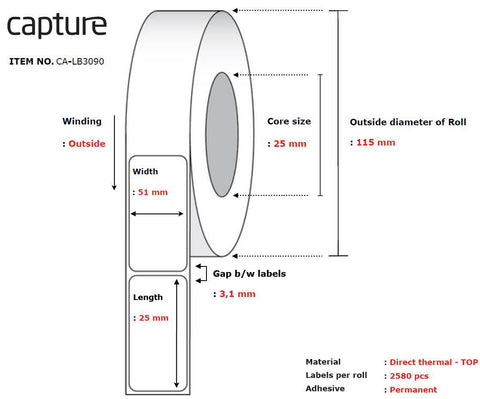 Capture CA-LB3090 printer label White