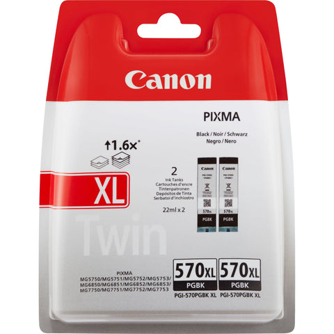 Canon 0318C007/PGI-570PGBKXL Ink cartridge black high-capacity pigmented twin pack, 2x1K pages ISO/IEC 24711 22ml Pack=2 for Canon Pixma MG 5750/7750