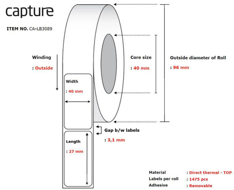 Capture CA-LB3089 printer label White