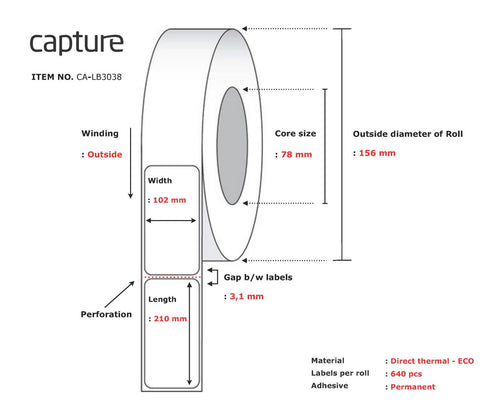 Capture CA-LB3038 printer label White