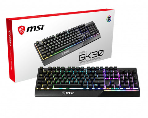 MSI VIGOR GK30 RGB MEMchanical Gaming Keyboard ' DE Layout, MECH. Membrane switches, 6-Zone RGB Lighting, RGB Mystic Light, water repellent keyboard design'