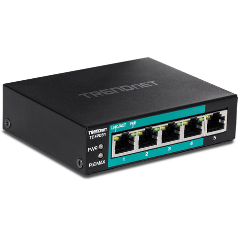 Trendnet TE-FP051 network switch Unmanaged Fast Ethernet (10/100) Power over Ethernet (PoE) Black