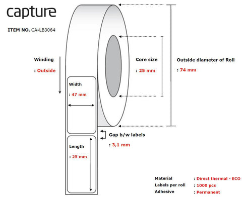 Capture CA-LB3064 printer label White