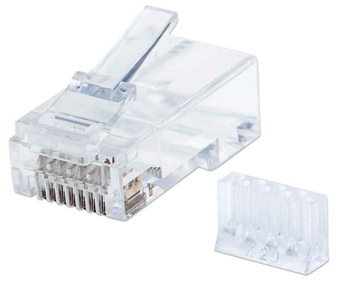 Intellinet RJ45 Modular Plugs, Cat6, UTP, 3-prong, for solid wire, 15 µ gold plated contacts, 90 pack