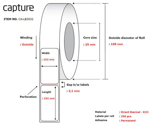 Capture CA-LB3032 printer label White