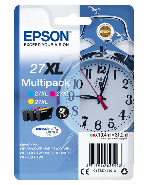 Epson C13T27154022/27XL Ink cartridge multi pack C,M,Y high-capacity Blister Acustic Magnetic 3x1100pg, 3x10,4ml Pack=3 for Epson WF 3620