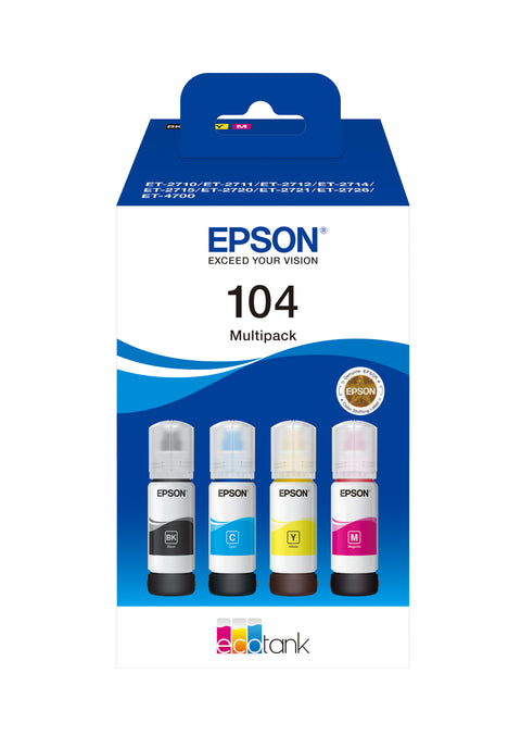 Epson C13T00P640/104 Ink bottle multi pack Bk,C,M,Y 65ml 1x4500pg + 3x7500pg Pack=4 for Epson ET-2710