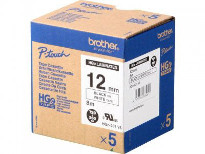 Brother HGE-231V5 DirectLabel black on white Laminat 12mm x 8m Pack=5 for P-Touch RL 700 S/ 9500 PC/ 9700 PC/ 9800 PCN