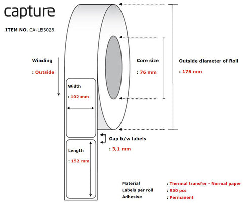 Capture CA-LB3028 printer label White